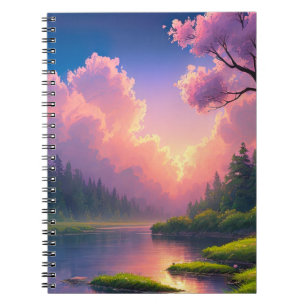 Majestic Sunset über dem grünen Ufer Notizblock