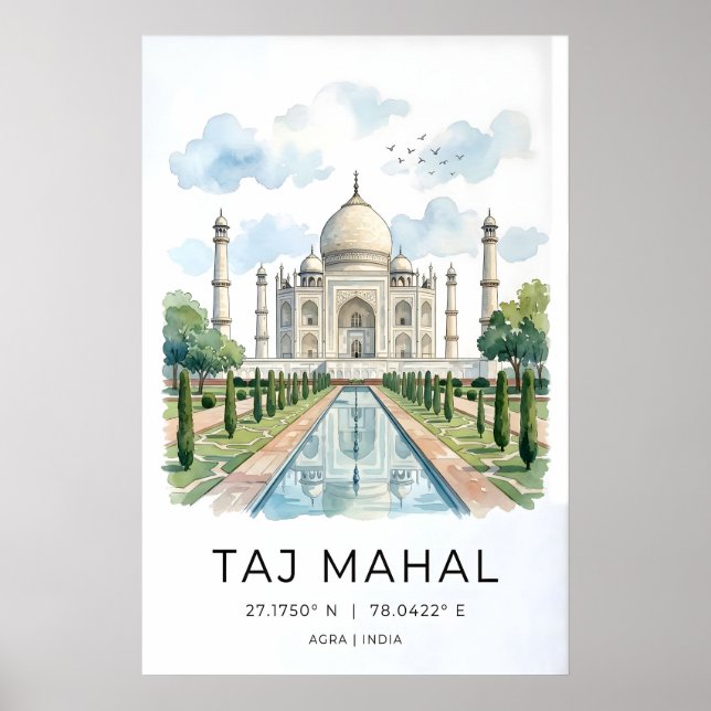 Majestic Taj Mahal Art Print Watercolor, Soft Poster (Vorne)