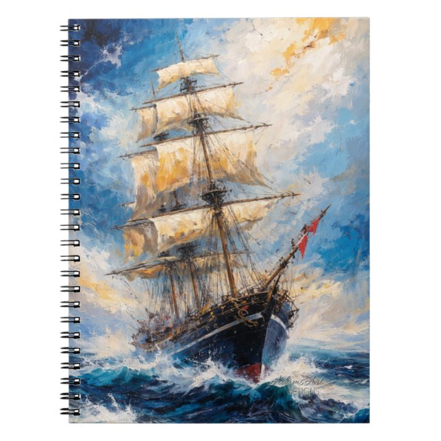 Majestic Tall Ship at Sea – Impressionist Nautical Notizblock (Vorderseite)