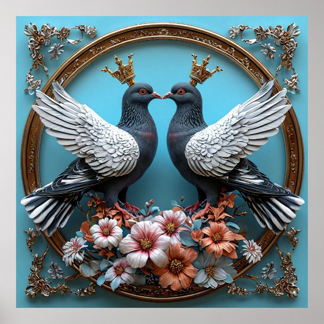 Majestic Tauben mit Kronen Poster (Vorne)