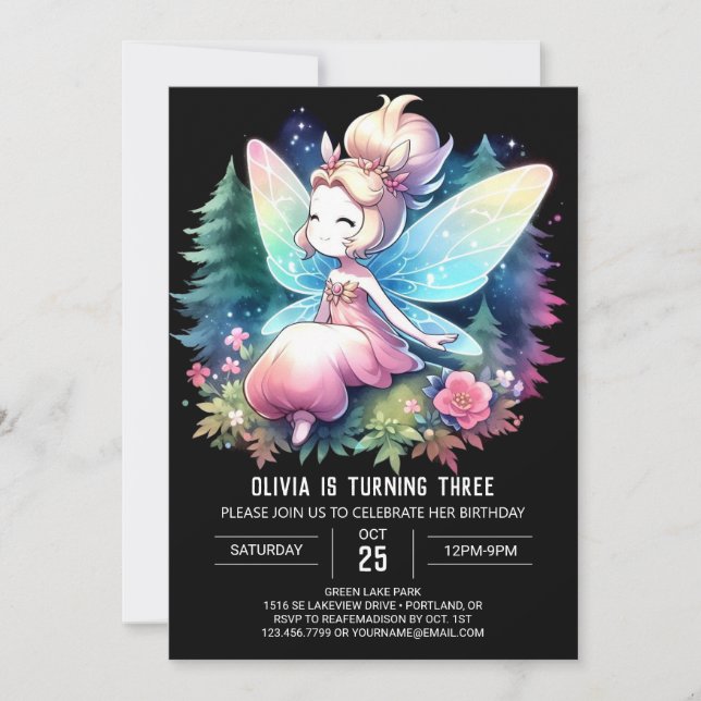 Majestic Theme Fairy Birthday Einladung (Vorderseite)