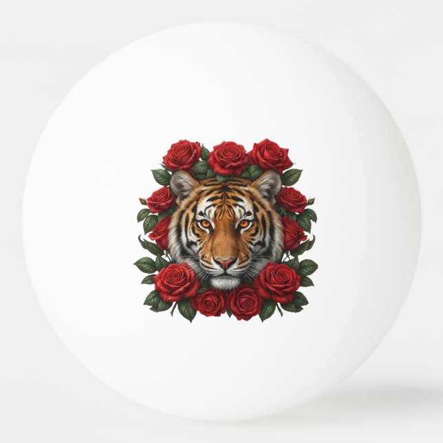 Majestic Tiger Face Red Rose Floral Wreath Tischtennisball (Vorderseite)