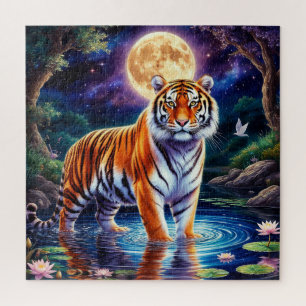 Majestic Tiger in einer Moonlit Fantasy Landschaft Puzzle