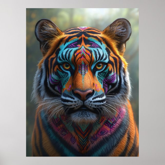 Majestic Tiger mit lebendigem Stammegefecht Poster (Vorne)