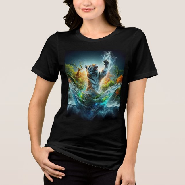 Majestic Tiger Rising from Water Tri-Blend Shirt (Vorderseite)