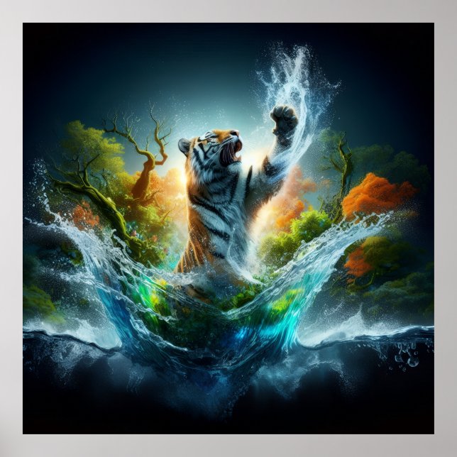Majestic Tiger Splash Fantasy Wildlife Nature Poster (Vorne)