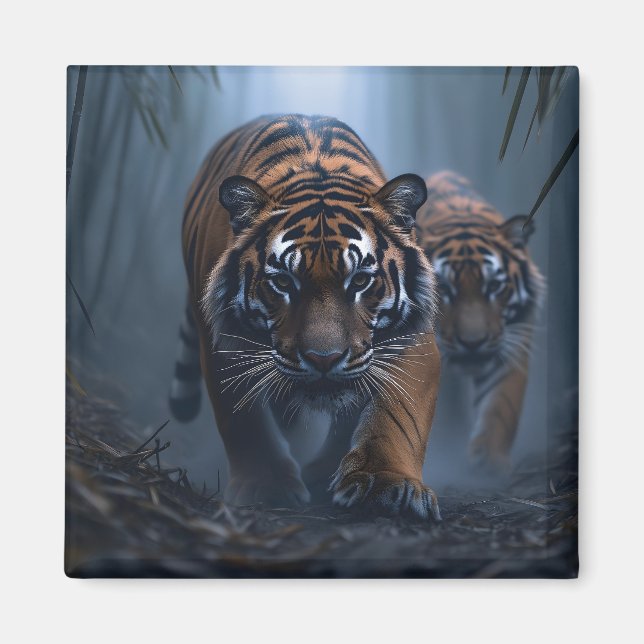 Majestic Tigers in einem foggischen Dschungel Magnet (Vorne)
