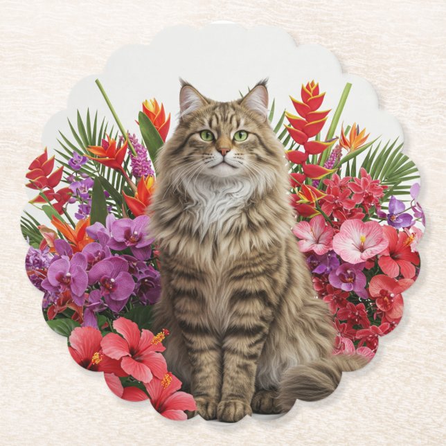 Majestic Tropical Cat Drink Coasters Design. Untersetzer (Vorderseite)