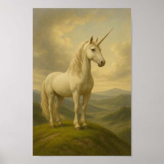Majestic Unicorn on Hilltop - Eine Vision des Verz Poster (Vorne)