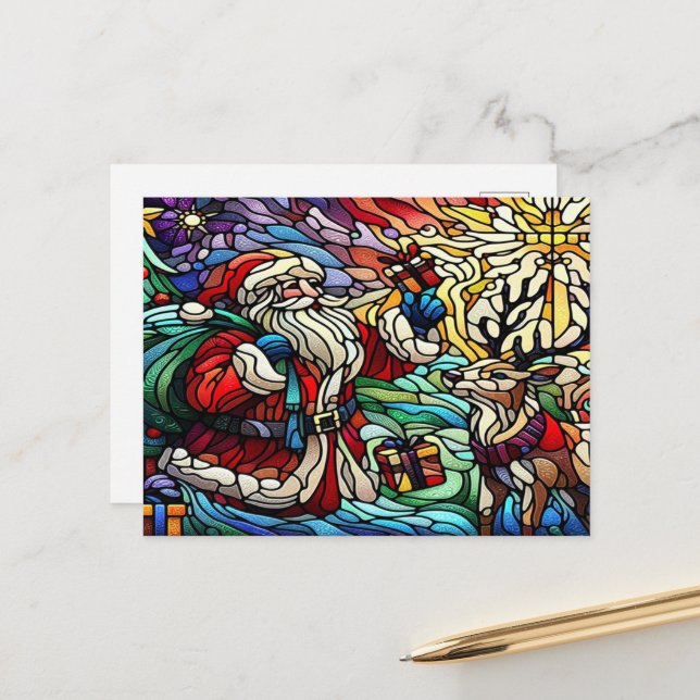 Majestic verkettet Glass Santa und Reindeerts Postkarte (Vorderseite/Rückseite Beispiel)
