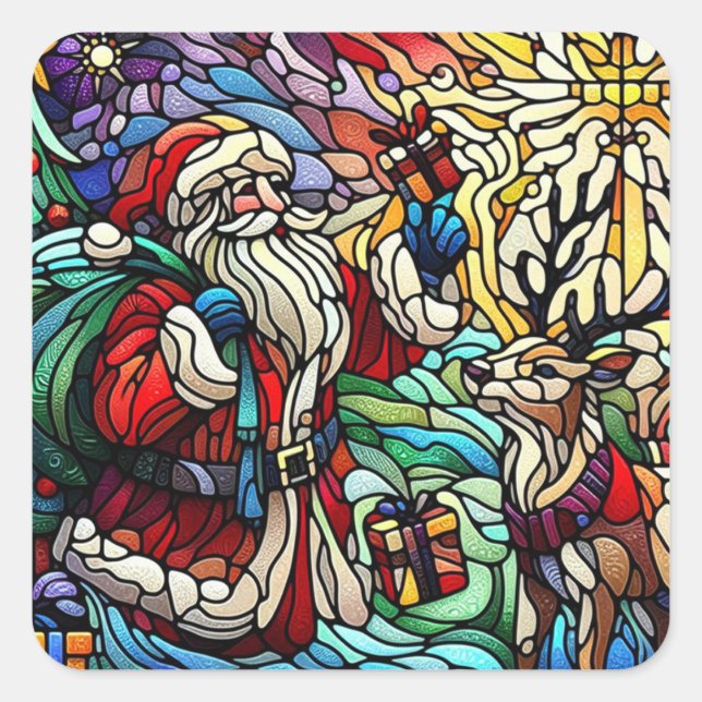 Majestic verkettet Glass Santa und Reindeerts Quadratischer Aufkleber (Vorderseite)