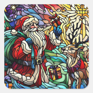 Majestic verkettet Glass Santa und Reindeerts Quadratischer Aufkleber