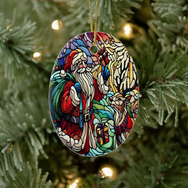 Majestic verkettet Glass Santa und Rentier Keramik Ornament (Baum)