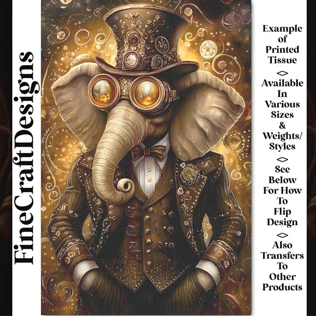 Majestic Verziert Steampunk Elephant AT3 Decoupage Seidenpapier (Von Creator hochgeladen)