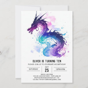 Majestic Watercolor Dragon Birthday Einladung