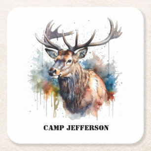 Majestic Watercolor Elk Portrait, kundenspezifisch Rechteckiger Pappuntersetzer