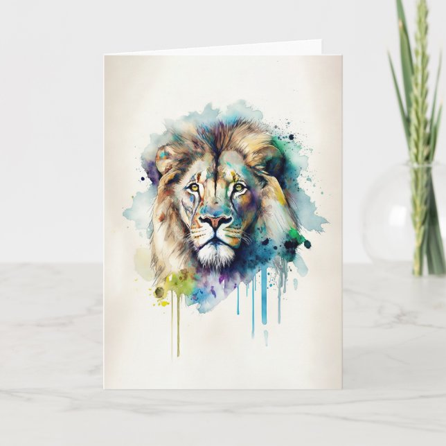 Majestic Watercolor Lion Note Card Dankeskarte (Vorderseite)