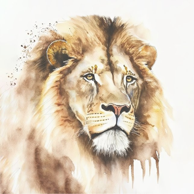 Majestic Watercolor Lion Square Sticker (Vorderseite)