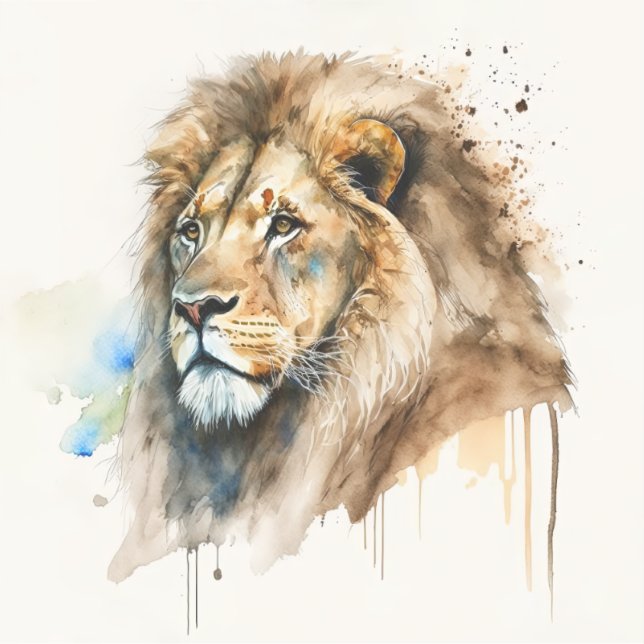 Majestic Watercolor Lion Square Sticker (Vorderseite)