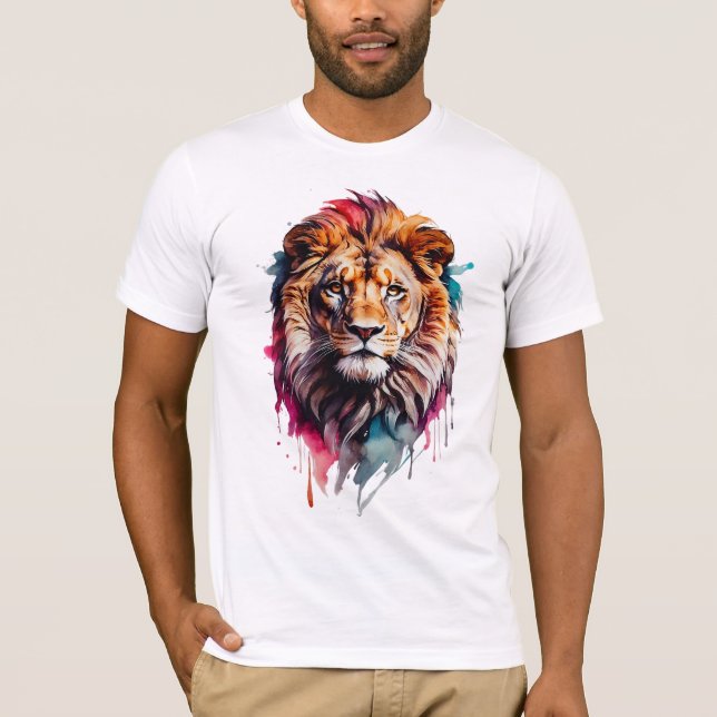 Majestic Watercolor Splash Art Lion Bold T-Shirt (Vorderseite)