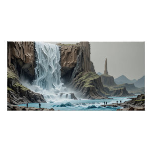 Majestic Waterfall Diorama Poster