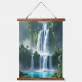 Majestic Waterfall Landschaft Wandteppich Mit Holzrahmen