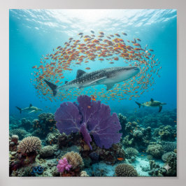Majestic Whale Shark & Fish School Poster