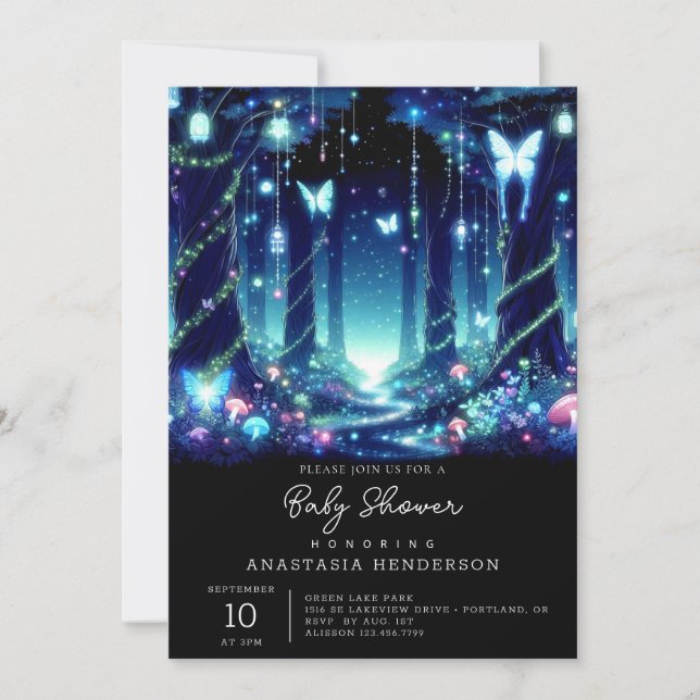 Majestic Whimsical Enchanted Forest Baby Shower Einladung (Vorderseite)