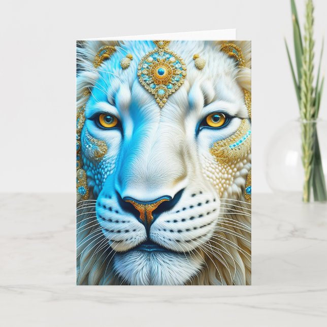Majestic White and Gold Lion Blank Karte (Vorderseite)