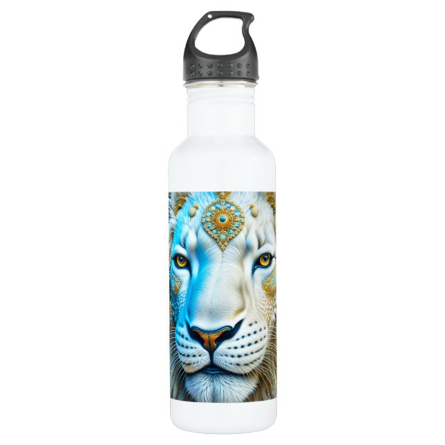 Majestic White and Gold Lion Edelstahlflasche (Vorderseite)