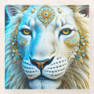 Majestic White and Gold Lion Glasuntersetzer