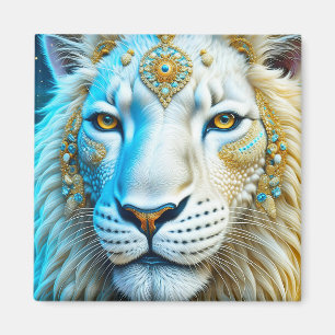 Majestic White and Gold Lion Magnet