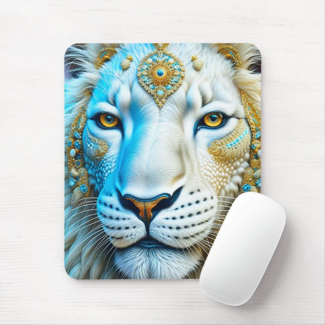Majestic White and Gold Lion Mousepad (Mit Mouse)
