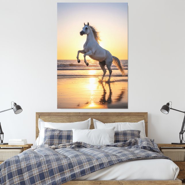 Majestic White Arabian Horse Sunset Beach Leinwanddruck (Insitu (Schlafzimmer))