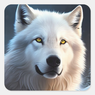 Majestic White Arctic Wolf Art Quadratischer Aufkleber