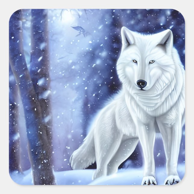 Majestic White Arctic Wolf Art Quadratischer Aufkleber (Vorderseite)