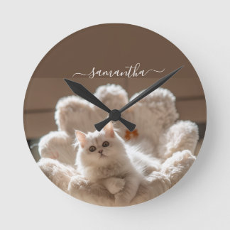 Majestic white cat lover runde wanduhr