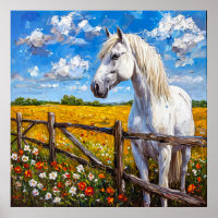 Majestic White Horst Stehend von Rustikzaun