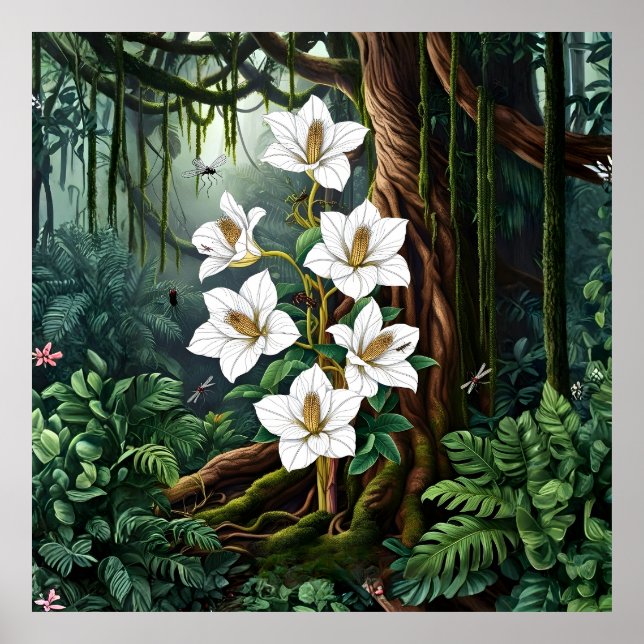 Majestic White Lily in Enchanted Jungle Art Poster (Vorne)