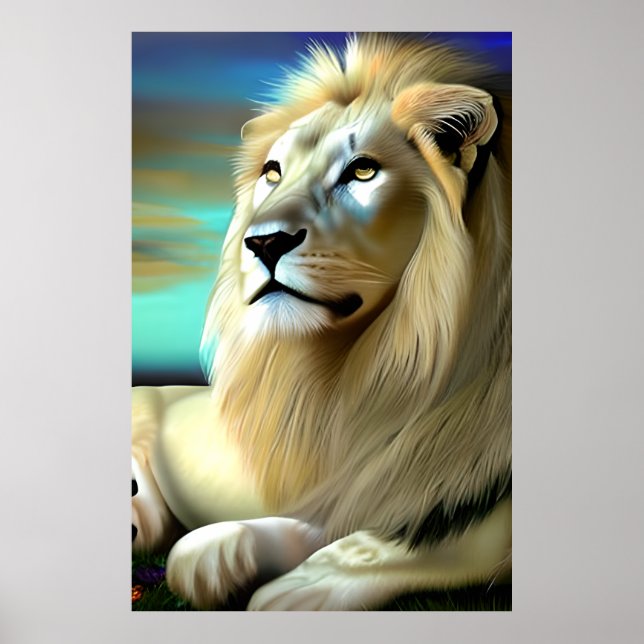 Majestic White Lion Ethereal Art Poster (Vorne)