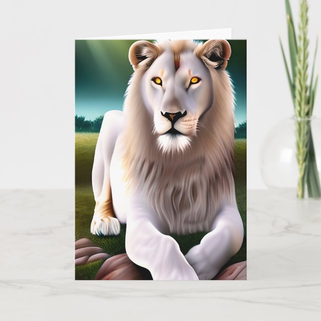 Majestic White Lion Golden Eyes Ethereal Art Karte (Vorderseite)