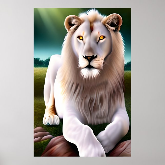 Majestic White Lion Golden Eyes Ethereal Art Poster (Vorne)