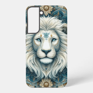 Majestic White Lion Head Aquamarin Blue Mandala Samsung Galaxy Hülle