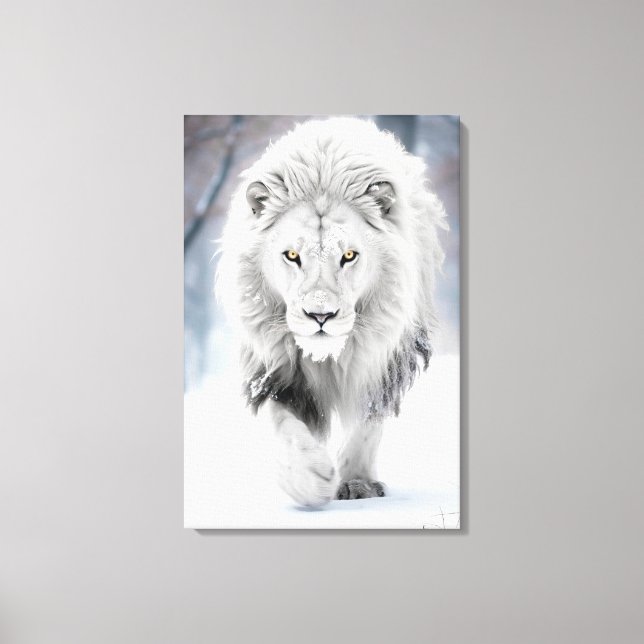 Majestic White Lion im Winter Wonderland Design Leinwanddruck (Vorderseite)