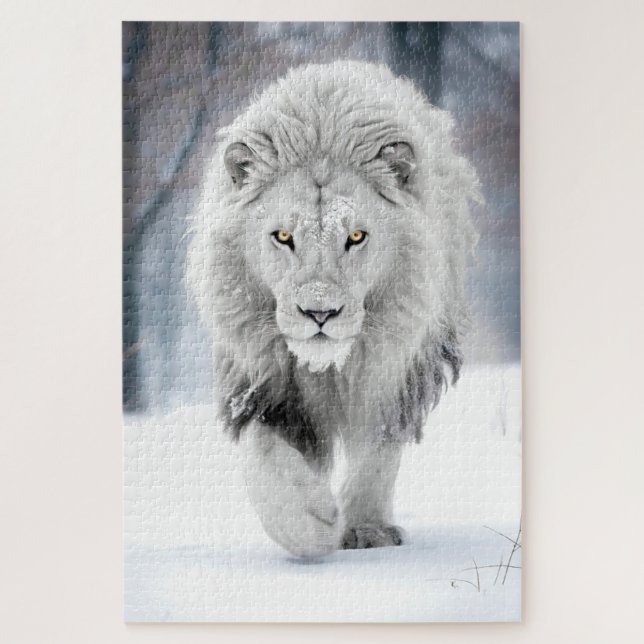 Majestic White Lion im Winter Wonderland Design Puzzle (Vertikal)
