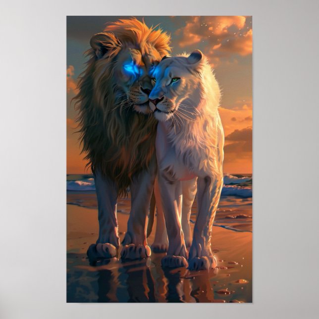 Majestic White Lion mit Blue Eyes Poster (Vorne)