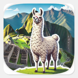 Majestic White Llama Portrait Quadratischer Aufkleber