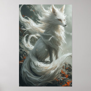 Majestic White Nine Tails Fox Poster