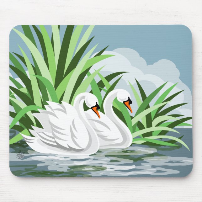 Majestic White Swan Pair Mousepad (Vorne)