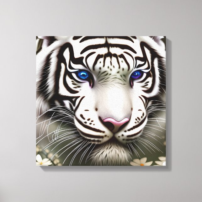 Majestic White Tiger Blue Eyes Art Leinwanddruck (Vorderseite)